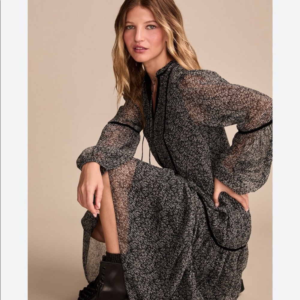 Lucky Brand XL black and white chiffon maxi dress